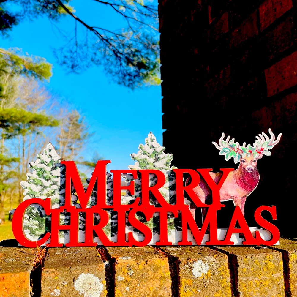 *Merry Christmas Deer Wood Cutout Sitter